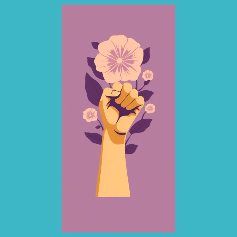 Poing féministe avec fleur violette.