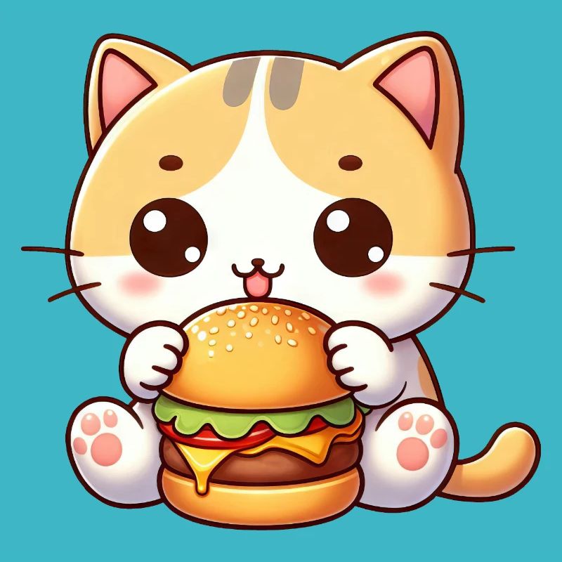chat mignon dessin animé cheeseburger restauration rapide joie