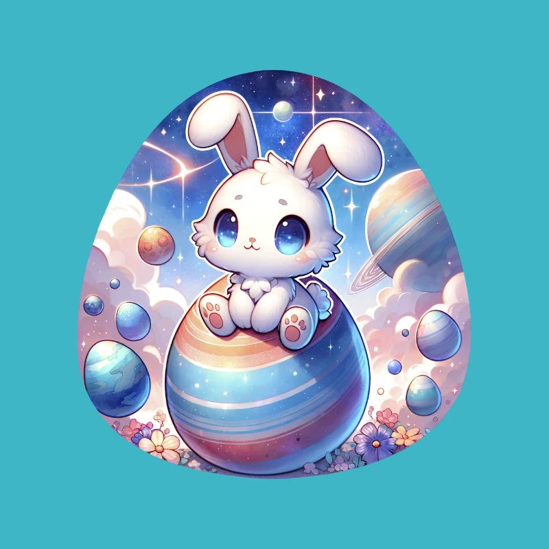 Chibi Bunny dans l’espace avec des œufs de Pâques