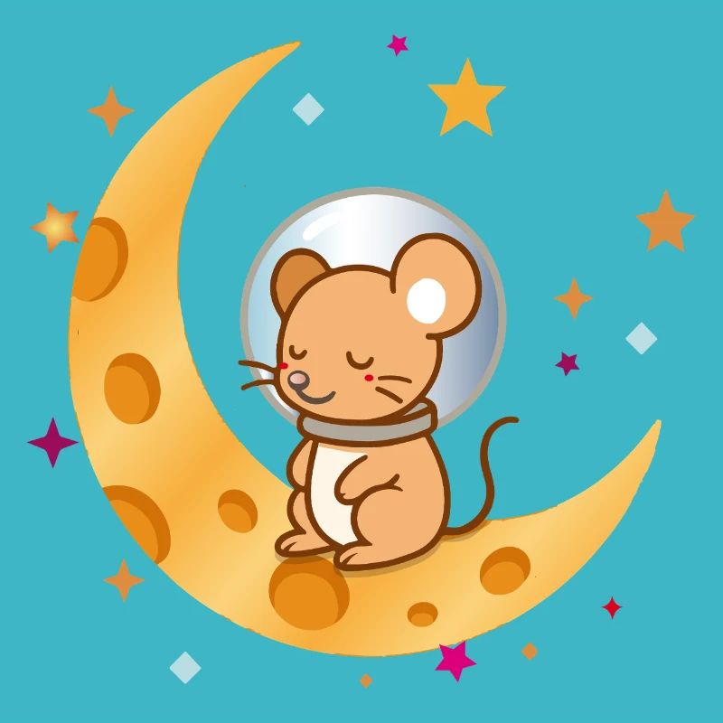 Sleeping Astronaut Mouse on Cheese Moon