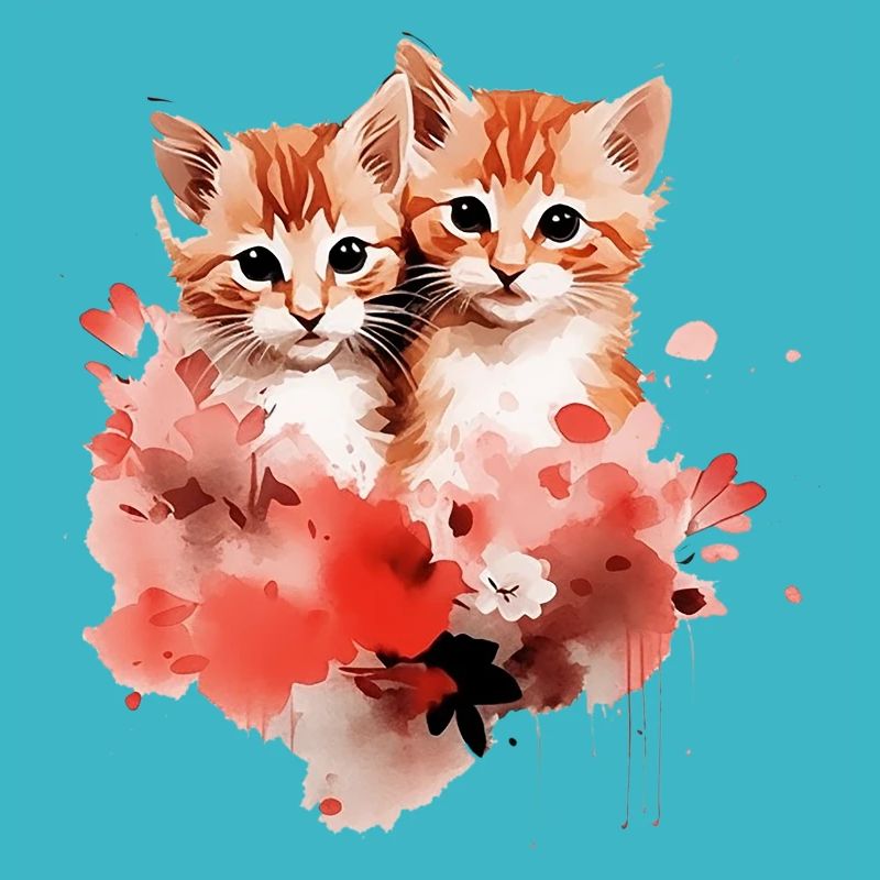 Fleurs de Duo de chatons aquarelle