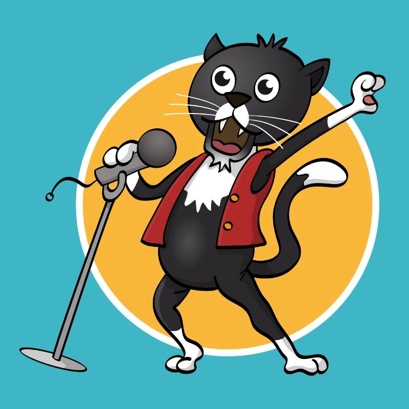 Le chat noir chantant joyeusement