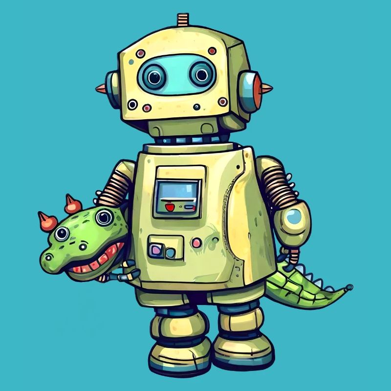 Little robot with toy crocodile