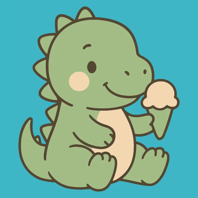 Dino mignon avec de la crème glacée - Conception de dessin animé amusante pour K