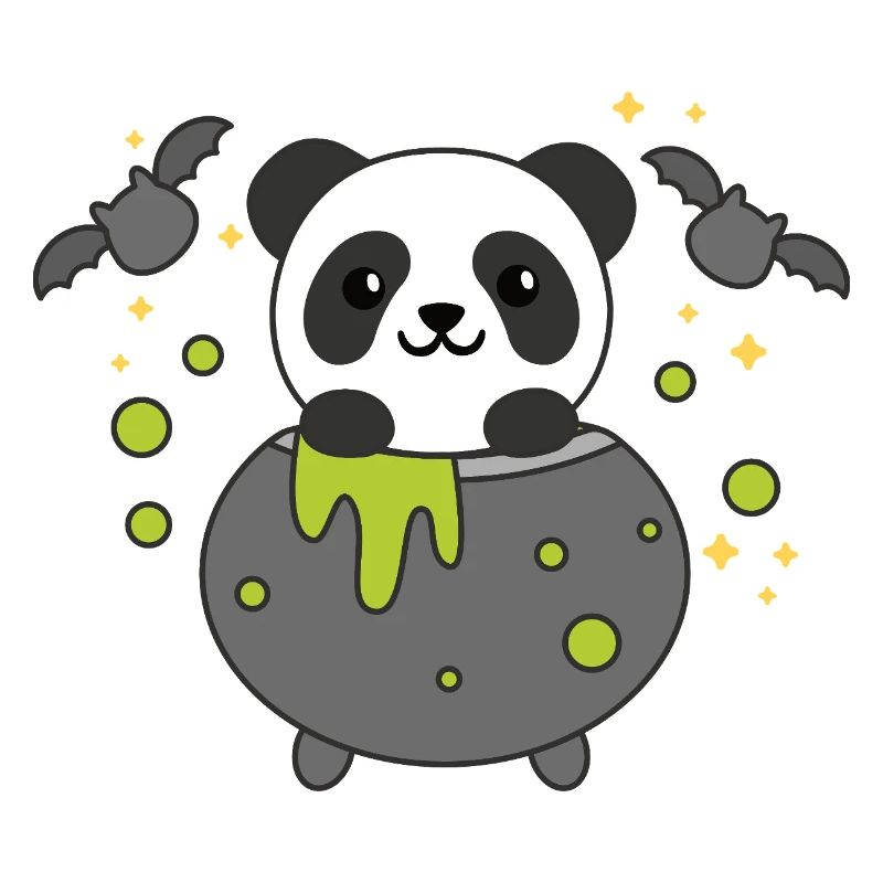Panda Joyeux Halloween Bâton de Chaudron de Sorcière