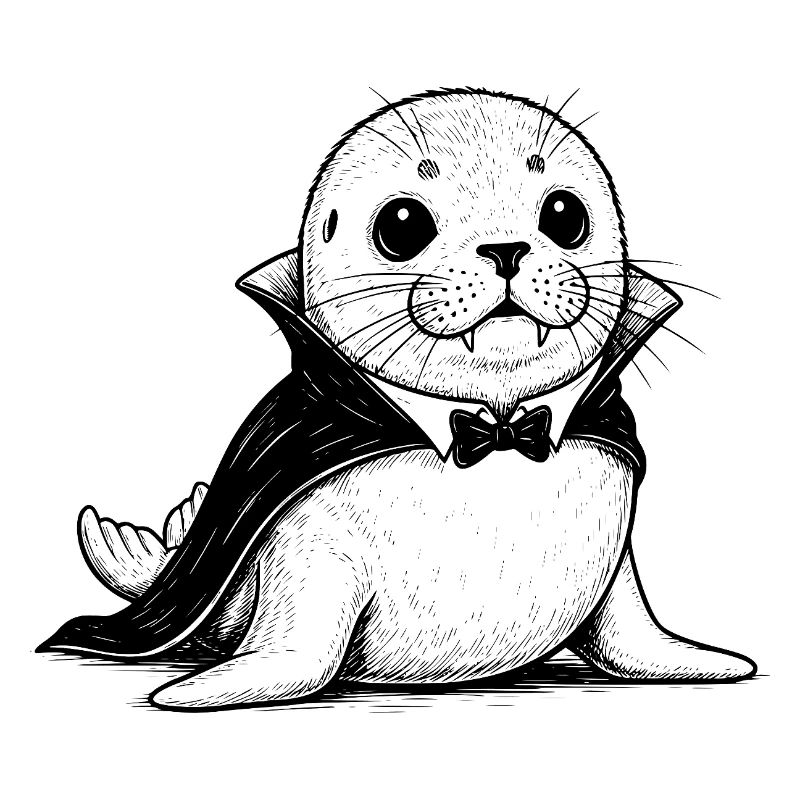 Dessin animé bébé phoque en costume de vampire