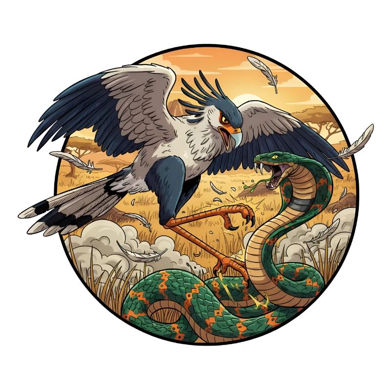 Secrétaire vs Serpent dans la lumière du soir