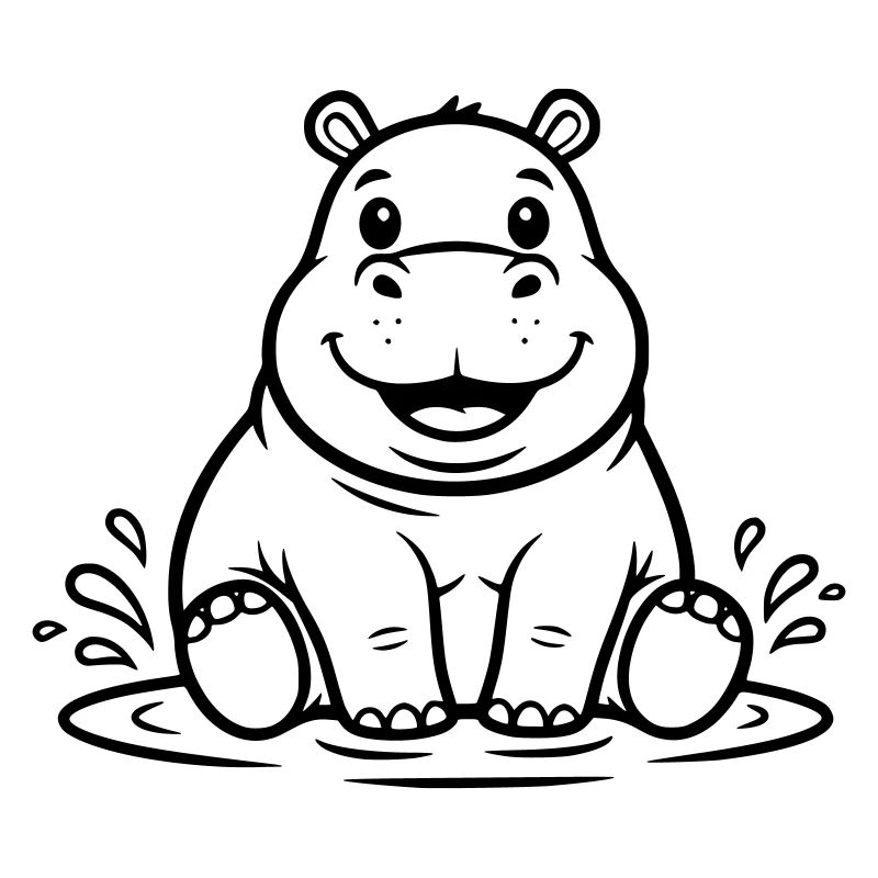 Cute Baby Hippo Water Comic Vector