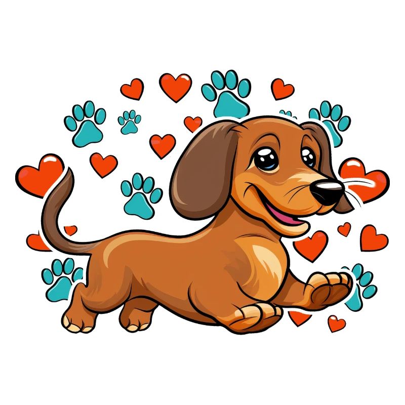 Joyeux teckel coeur pattes