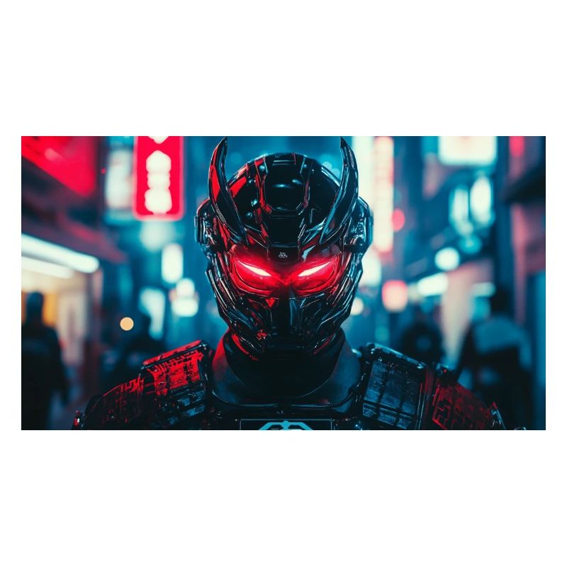 Futuristic Black and Red Warrior Face