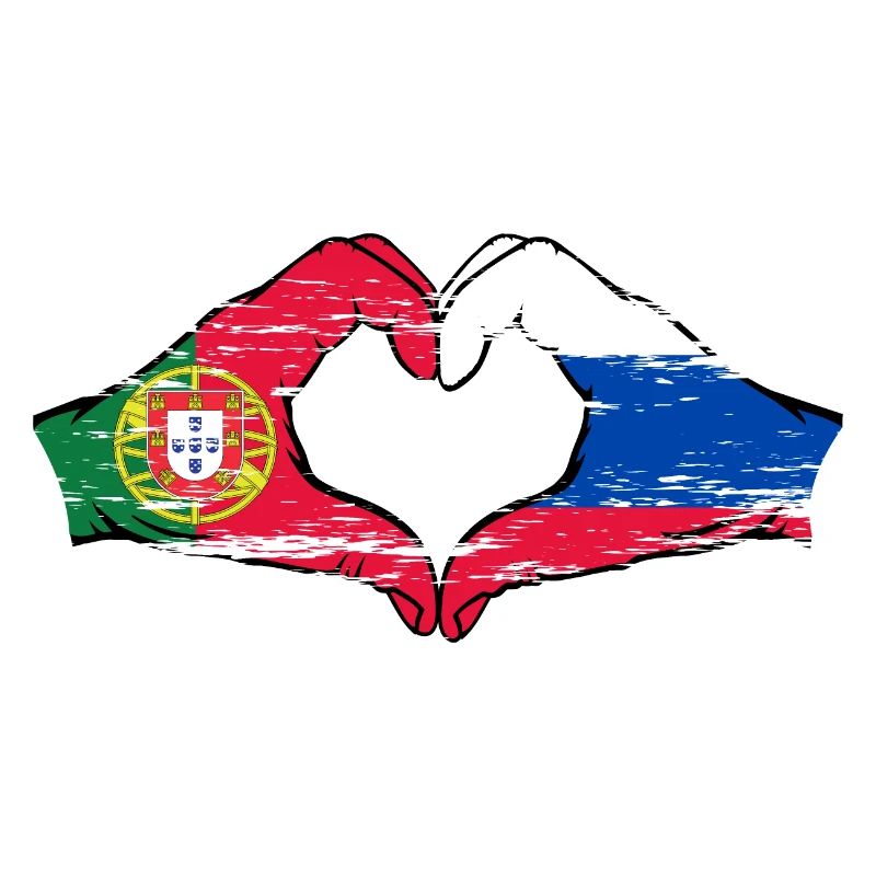 Portugal Russie Drapeau Mains Coeur Forme Utilisé