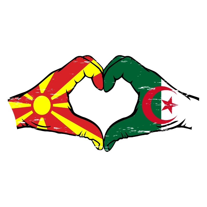 Macédoine Algérie drapeau mains forme coeur utilisé
