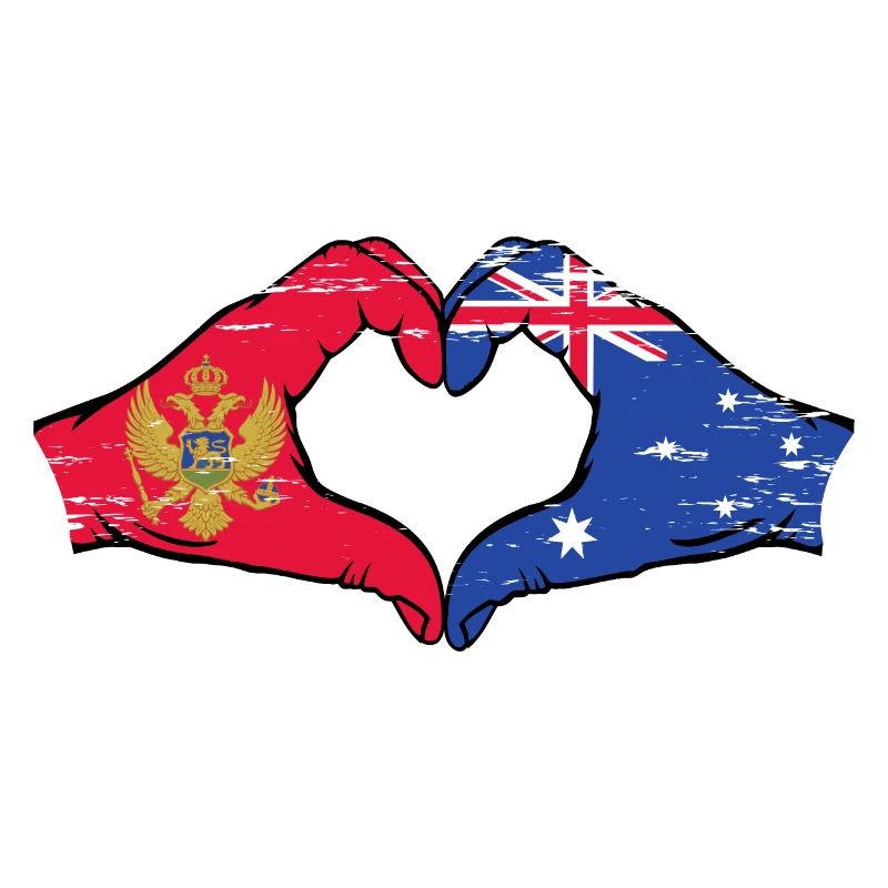 Montenegro Australia flag hands heart shape used