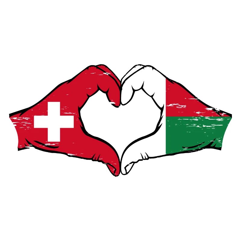 Suisse Madagascar Drapeau Mains Coeur Forme Utilisé