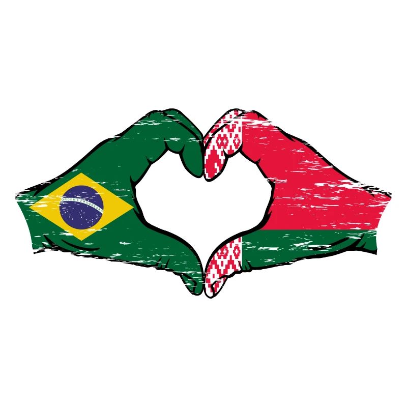Brésil Biélorussie drapeau mains forme de coeur utilisé