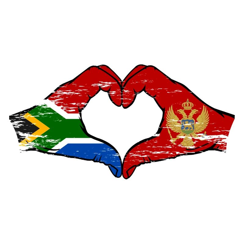 Afrique du Sud Monténégro drapeau mains forme de coeur utilisé