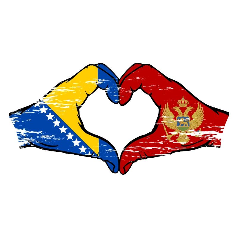 Bosnie Monténégro drapeau mains forme de coeur utilisé