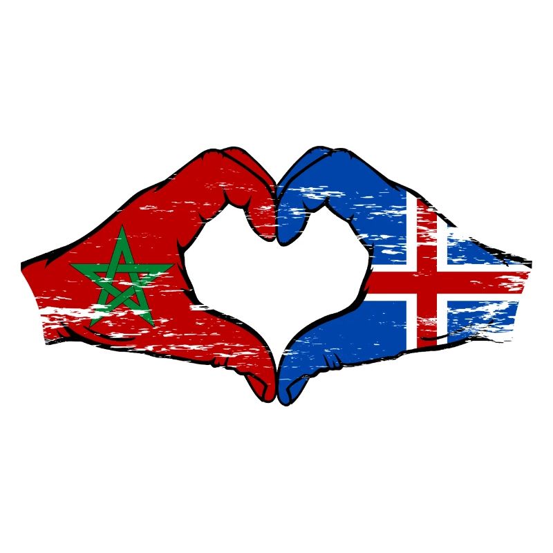 Maroc Islande Drapeau Mains Coeur Forme Utilisé