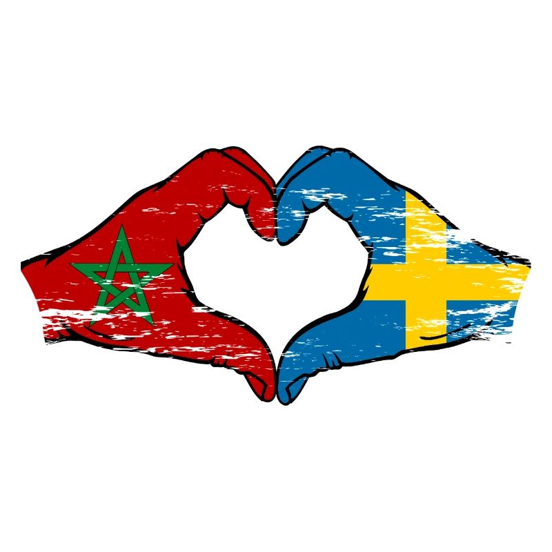 Morocco Sweden Flag Hand Shape Heart Shape Used