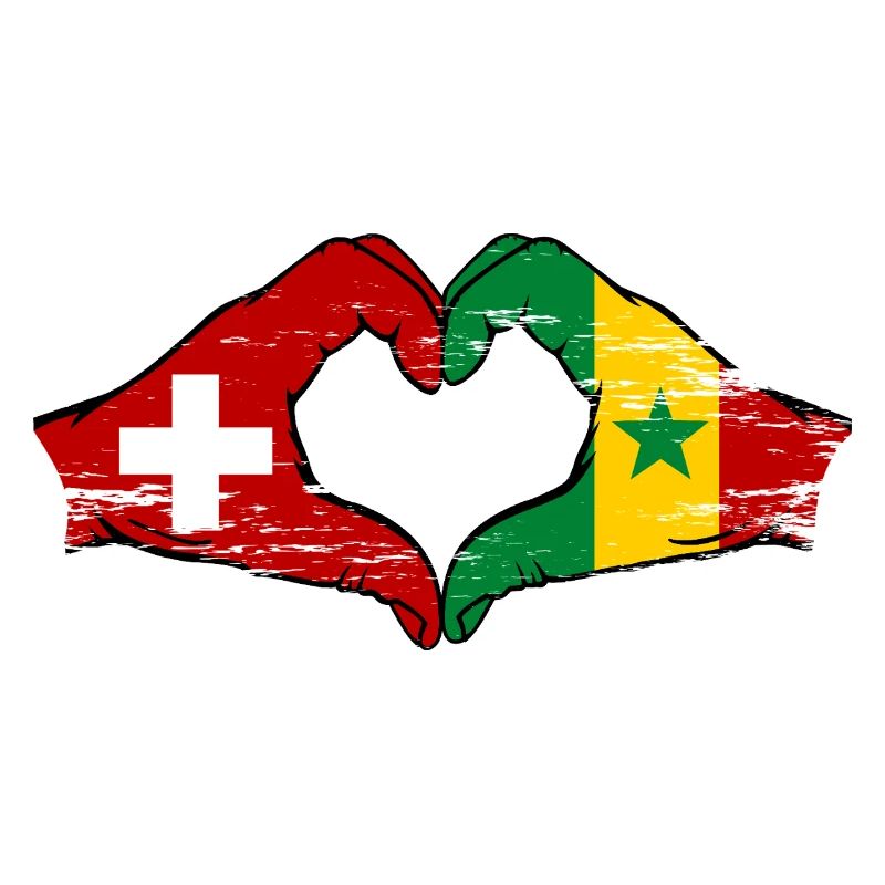 Suisse Sénégal Drapeau Mains Coeur Forme Utilisé