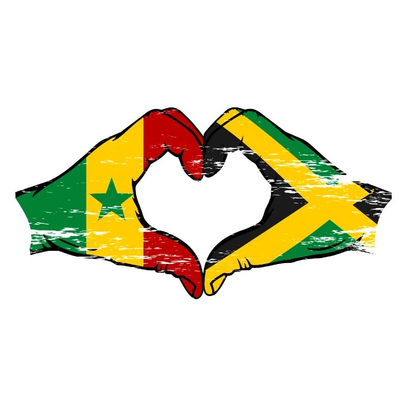 Sénégal Jamaïque drapeau mains forme de coeur utilisé
