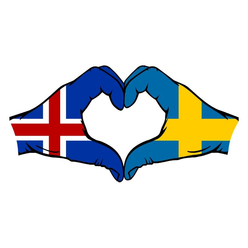 Islande Drapeau Suède Mains Forme de cœur