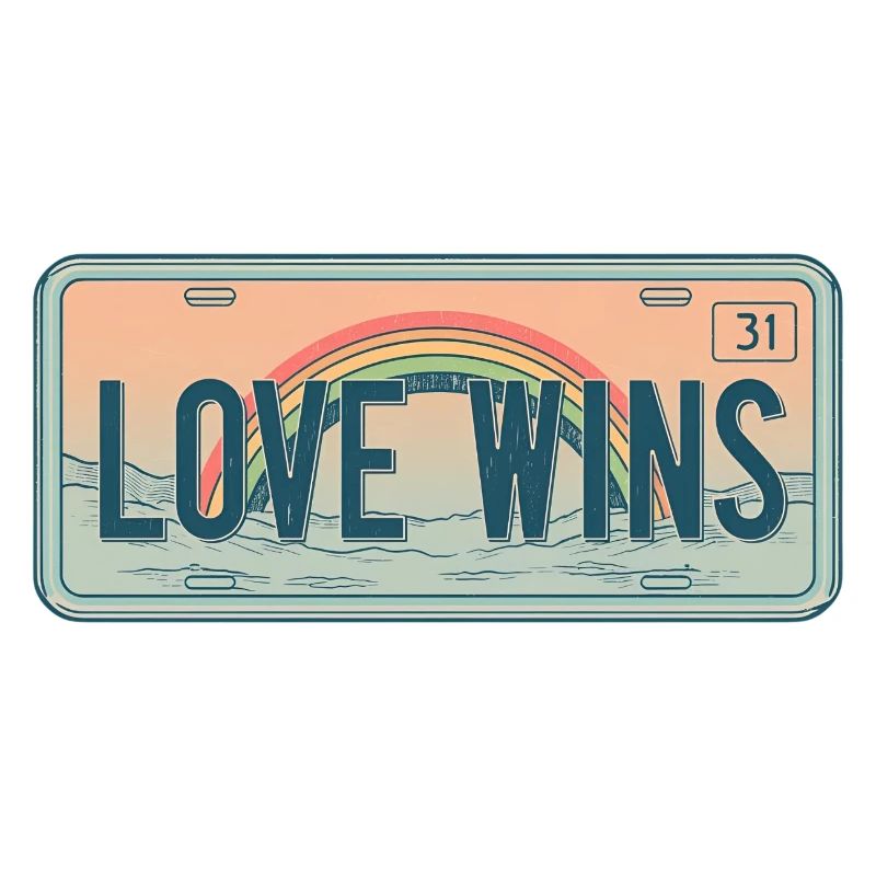 Plaque d’immatriculation rétro – Love Wins Rainbow