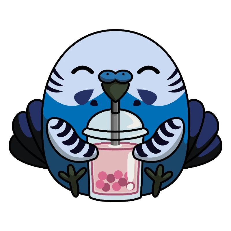Blauer Wellensittich Vogel mit Bubble Tea