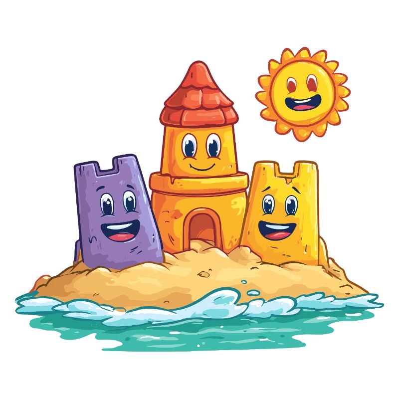 Drôle de château de sable avec le soleil