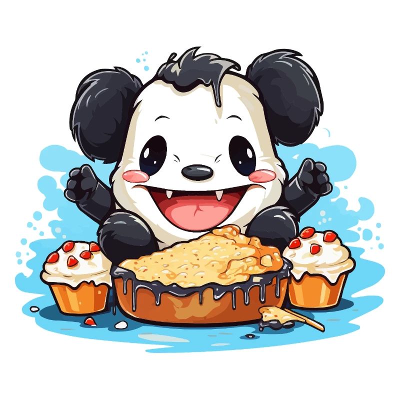 Kawaii Panda with Cake Feast