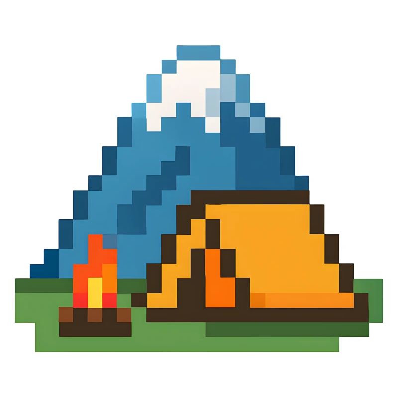 Feu de camp Pixel à la tente de montagne