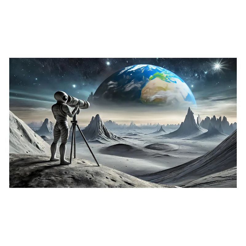 extraterrestre gris à la surface de la lune – observation de la terre