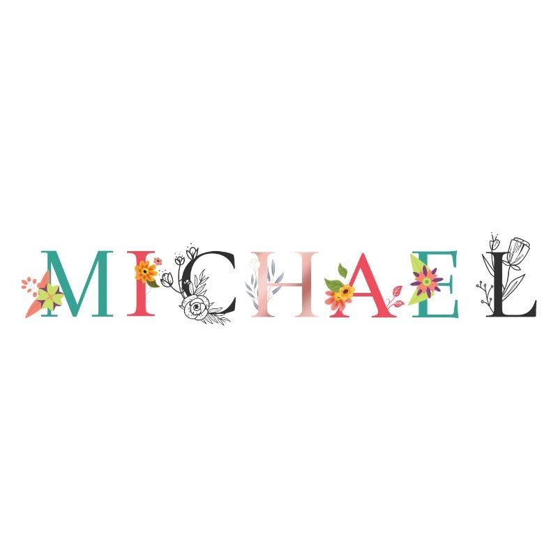 MICHAEL Name Art With Flowers Embroidered