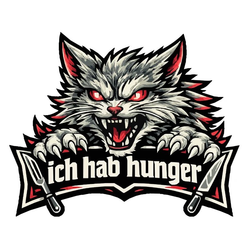 Böse Katze mit "Ich hab Hunger" Spruch