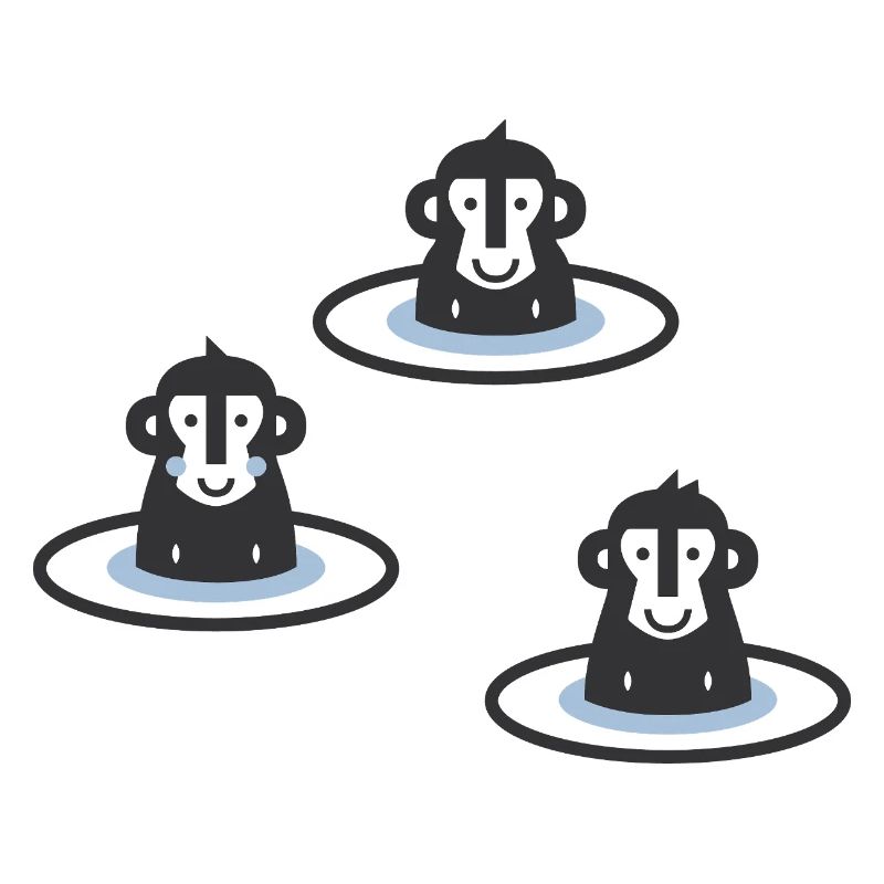 Trois macaques japonais dans l’onsen, il est bleu