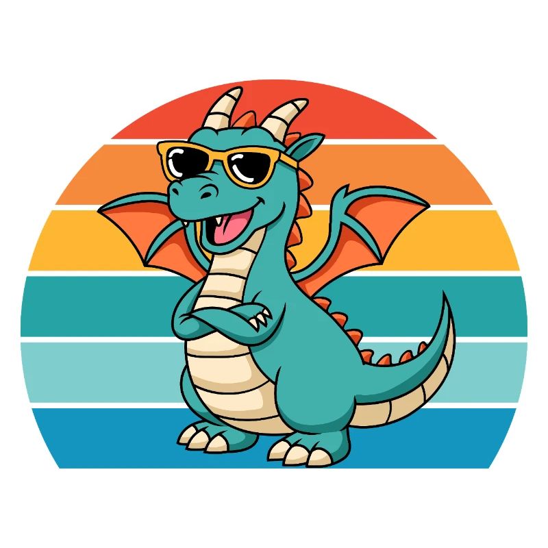 Retro dragon with style and sunglasses