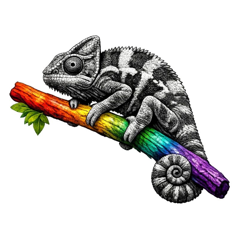 Caméléon arc-en-ciel sur la branche
