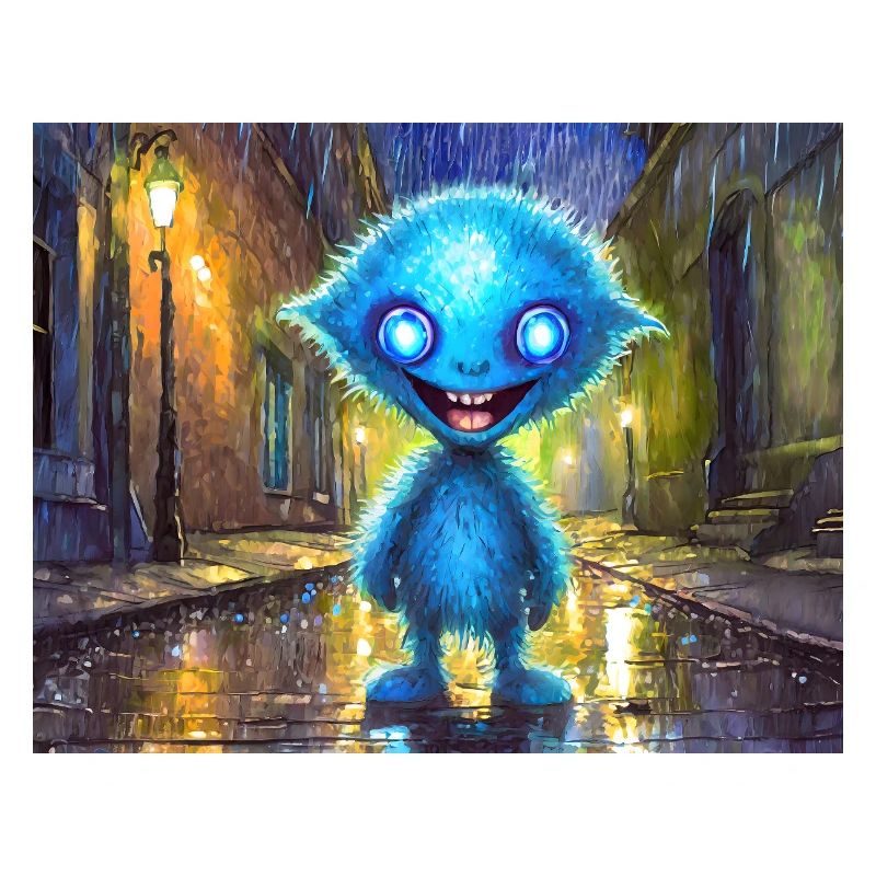 Blue funny and laughing monster