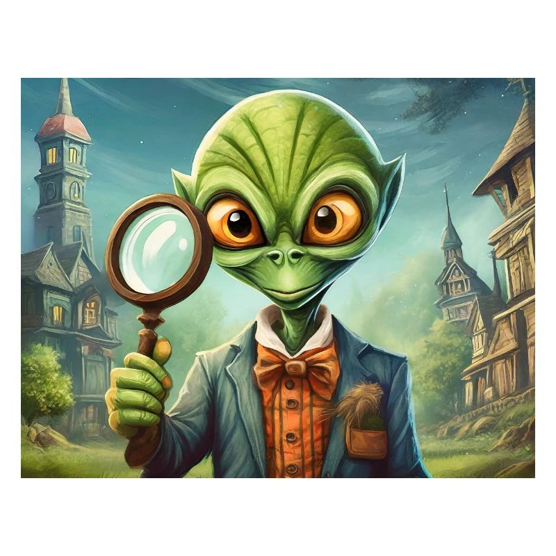 mignon petit détective extraterrestre rétro rétro vert