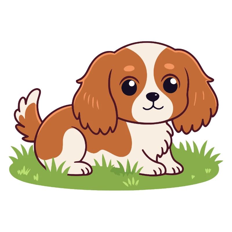 Chiot Cavalier Cartoon sur Herbe