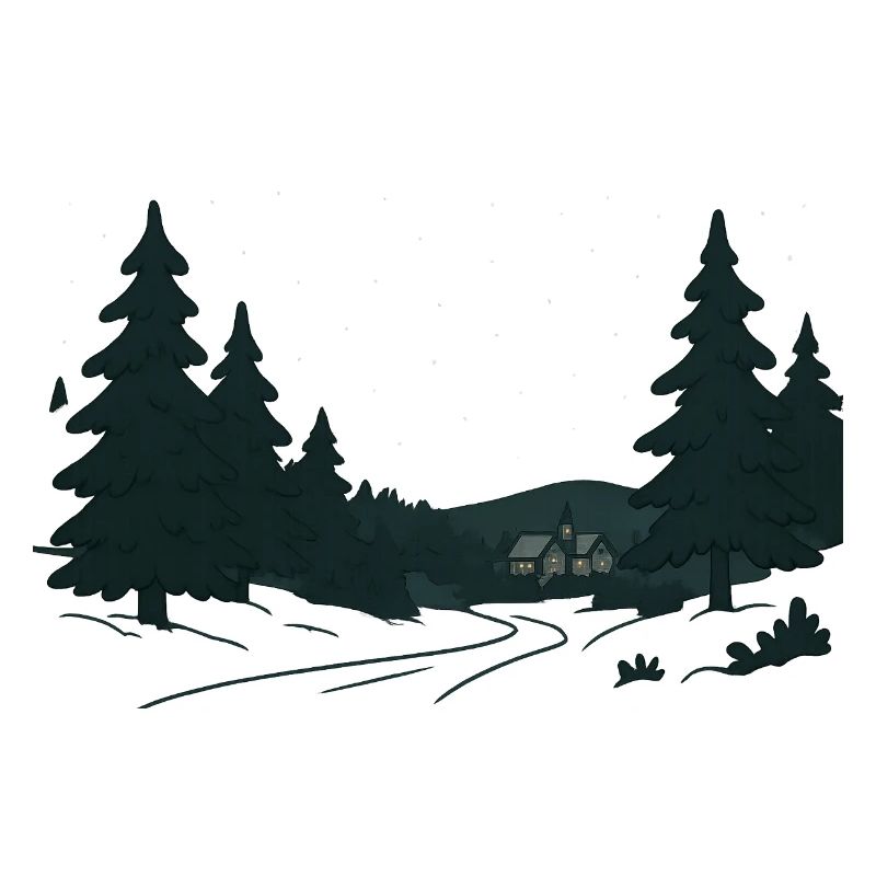 Chemin de la forêt nocturne vers Noël