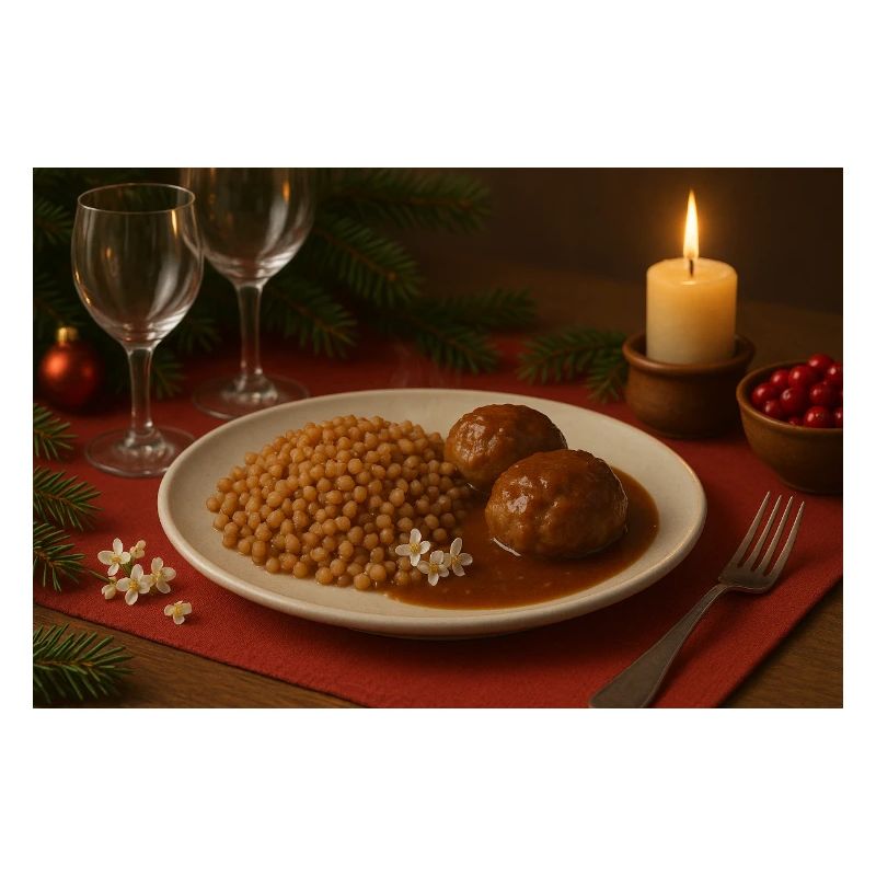 Festlicher Buchweizen-Fleischbällchen Teller