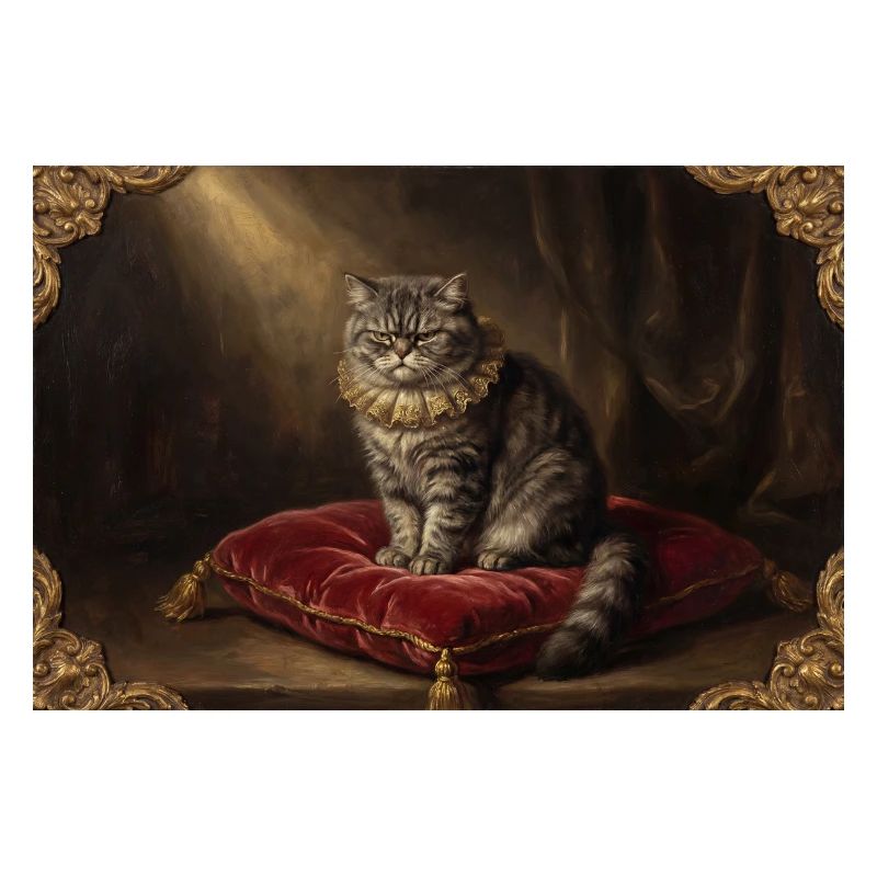 Pose du chat royal dans un cadre baroque