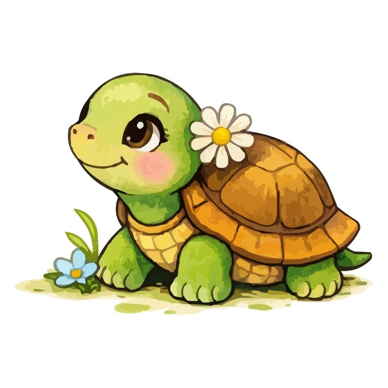 Dessin animé Tortue avec Fleur