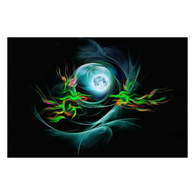 Moonlit Dragon Dance: Neon Swirl in Space