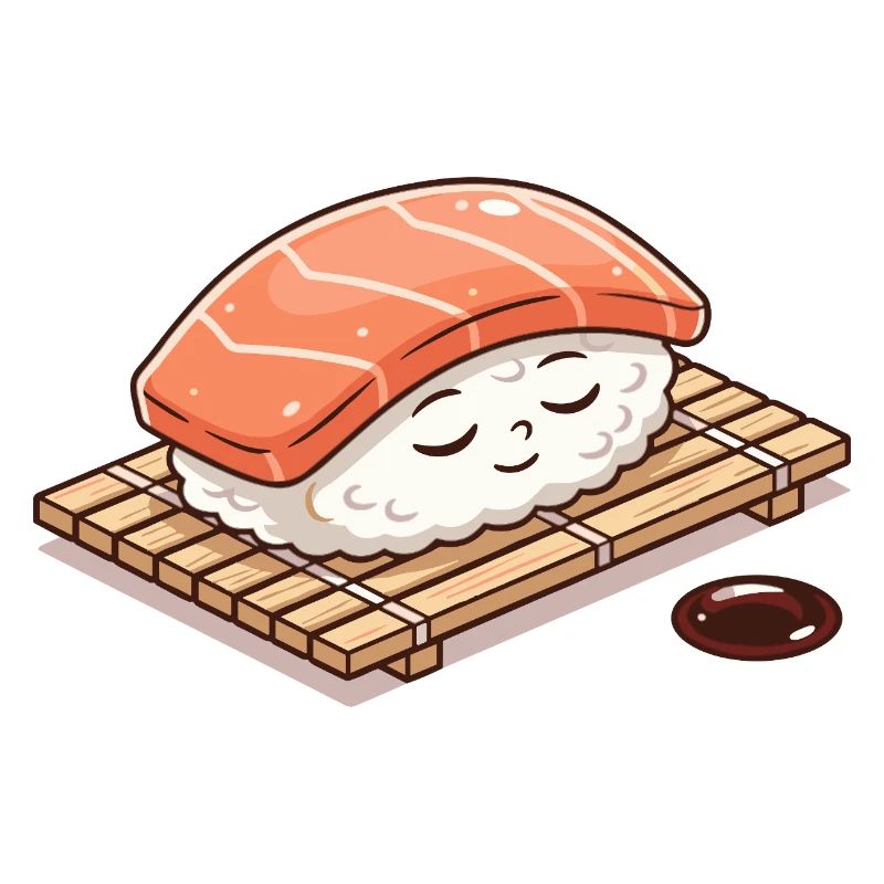 Sushi kawaii nigiri sur tapis de bambou