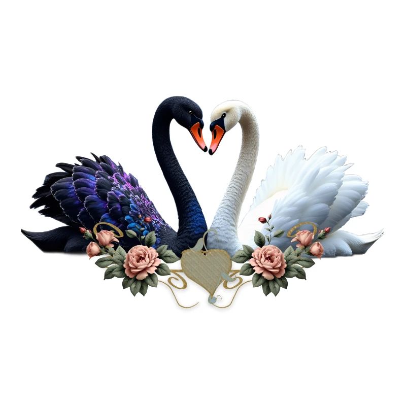 Lien éternel, cygnes noirs et blancs amoureux