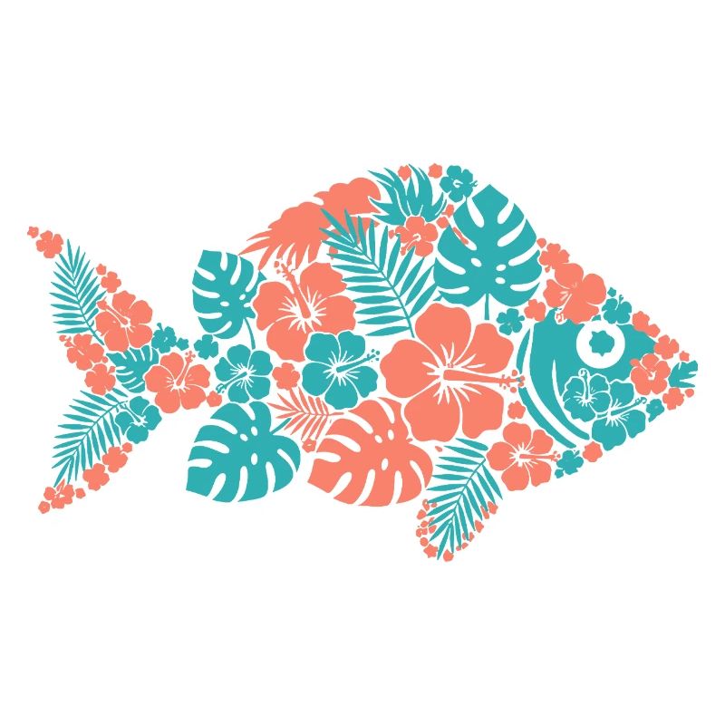 Tropical Flower Fish Silhouette