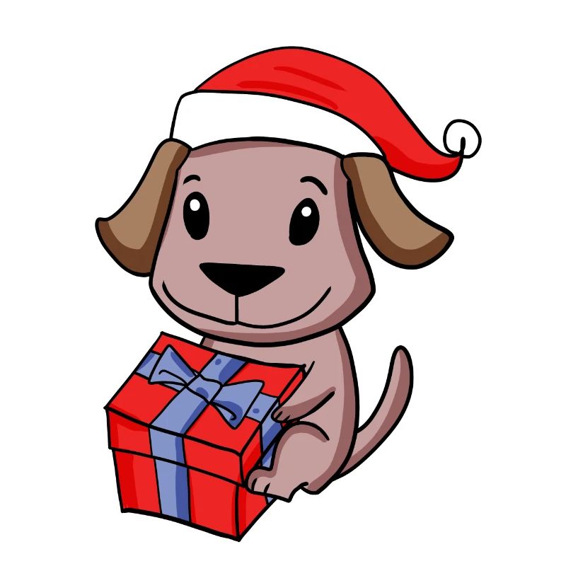Bébé chien de Noël avec cadeau