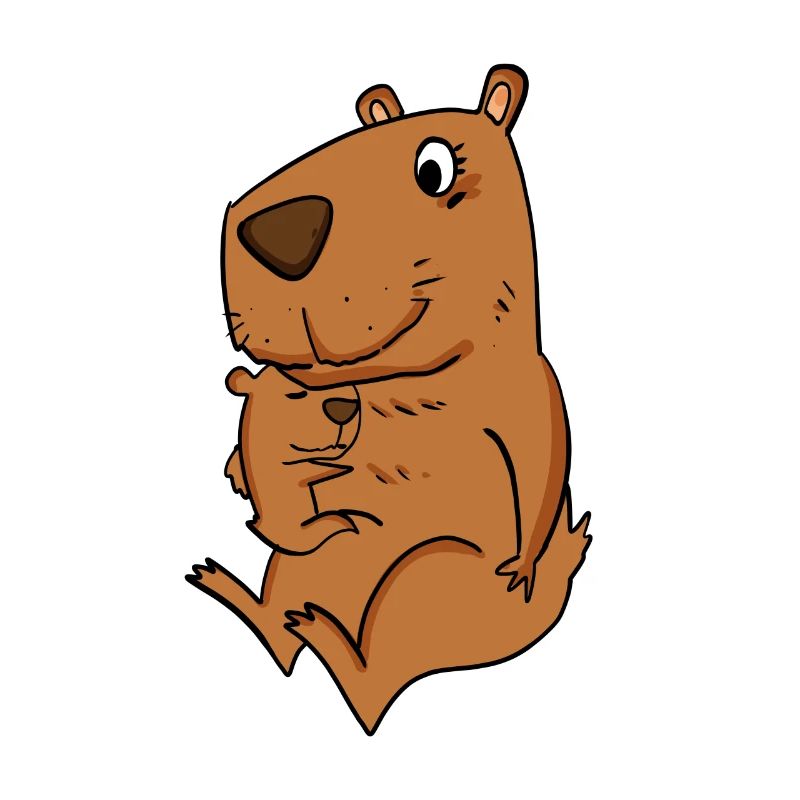 Famille - Capybara avec bébé Capybara